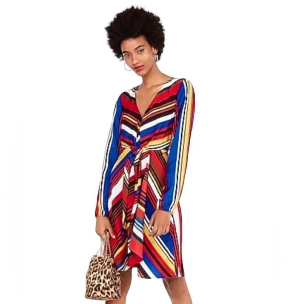EXPRESS Colorful Long Sleeve Stripe‎ Dress with Tie Knot Front Size small